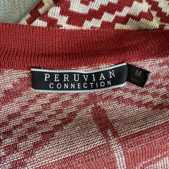 Peruvian Connection Red Aztec Open Cardigan Sweater Sz Medium Pima Cotton Boho - Picture 5 of 14